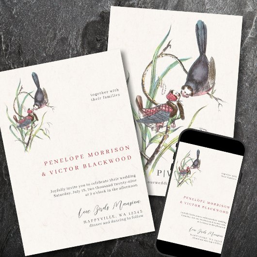 Fun Love Birds Wedding 招待状