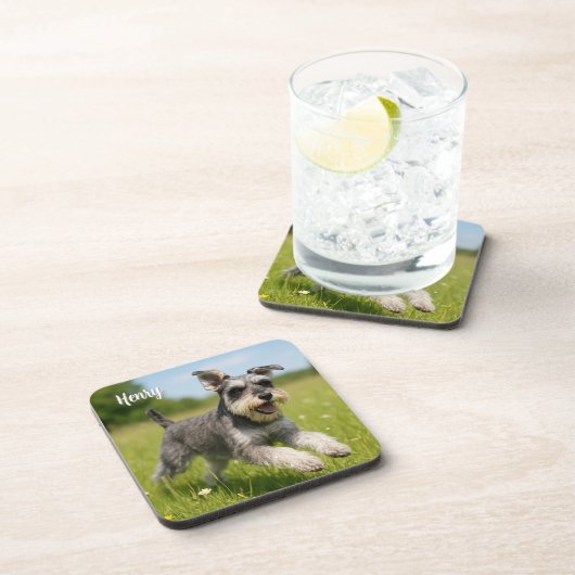 Fun-loving Personalized Schnauzer Coaster Set コースター (右側)
