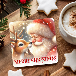 Fun Loving Santa Claus Rudolph Christmas Coasters スクエアペーパーコースター