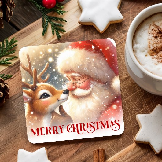 Fun Loving Santa Claus Rudolph Christmas Coasters スクエアペーパーコースター