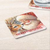 Fun Loving Santa Claus Rudolph Christmas Coasters スクエアペーパーコースター (アングル)