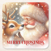 Fun Loving Santa Claus Rudolph Christmas Coasters スクエアペーパーコースター (正面)