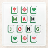 Fun mahjong lover green and red mah jongg tile ガラスコースター (正面)