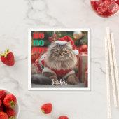Fun Maine Coon Cat Christmas Personalized スタンダードカクテルナプキン (インサイチュ)