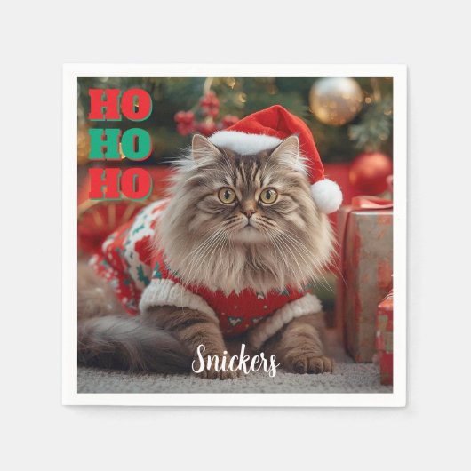 Fun Maine Coon Cat Christmas Personalized スタンダードカクテルナプキン (正面)