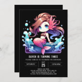 Fun Majestic Mermaid Birthday 招待状 (正面/裏面)