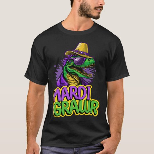 Fun Mardi Grawr Dinosaur Tyrannosaurus Rex  Mardi  Tシャツ (正面)