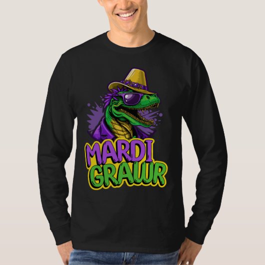 Fun Mardi Grawr Dinosaur Tyrannosaurus Rex  Mardi  Tシャツ (正面)
