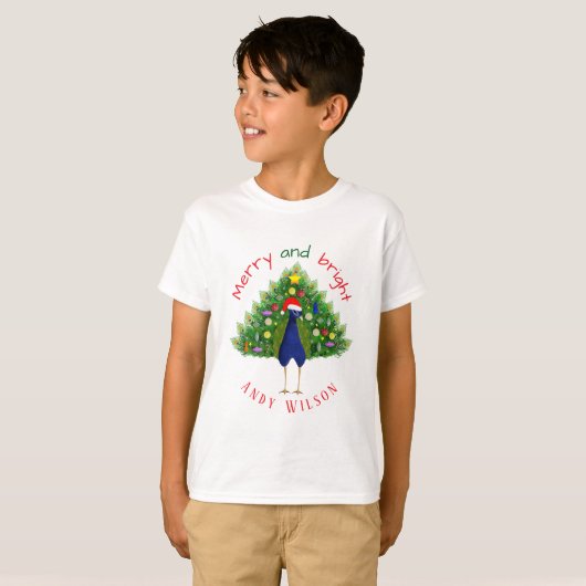 Fun Merry and Bright Christmas Tree Peacock Tシャツ (正面フル)