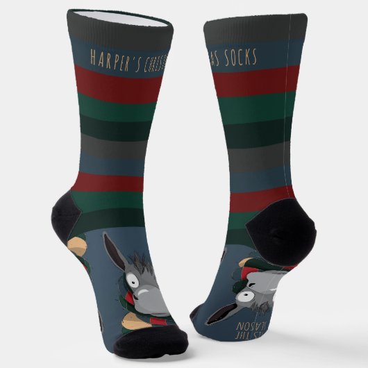 Fun Merry + Bright Customizable Donkey Blue Grey  ソックス (傾斜あり)