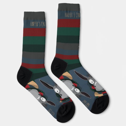Fun Merry + Bright Customizable Donkey Blue Grey  ソックス (右)