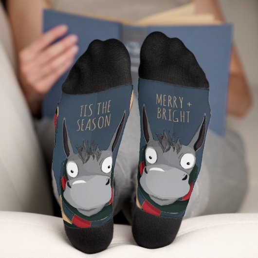 Fun Merry + Bright Customizable Donkey Blue Grey  ソックス (底面)