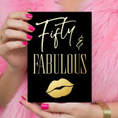 Fun Modern Black Fifty Fabulous Lips Birthday 箔招待状