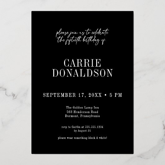 Fun Modern Black Fifty Fabulous Lips Birthday 箔招待状 (裏面)