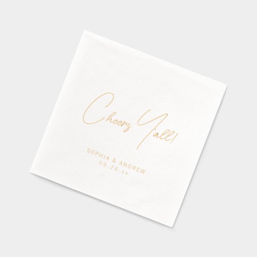 Fun modern cheers y'all script minimalist wedding 箔ナプキン (左)