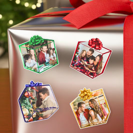 Fun Modern Christmas Present Family Photo Custom シール