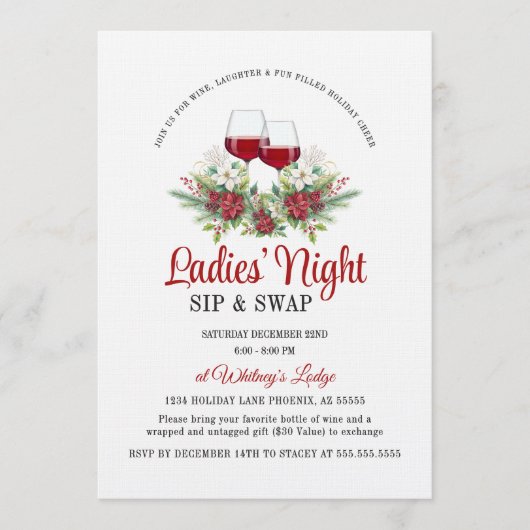 Fun Modern Christmas Sip & Swap Cocktail Party 招待状 (正面)