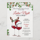 Fun Modern Christmas Sip & Swap Cocktail Party Inv 招待状 (正面/裏面)