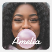 Fun Modern Custom Photo Name Create Your Own スクエアシール (正面)