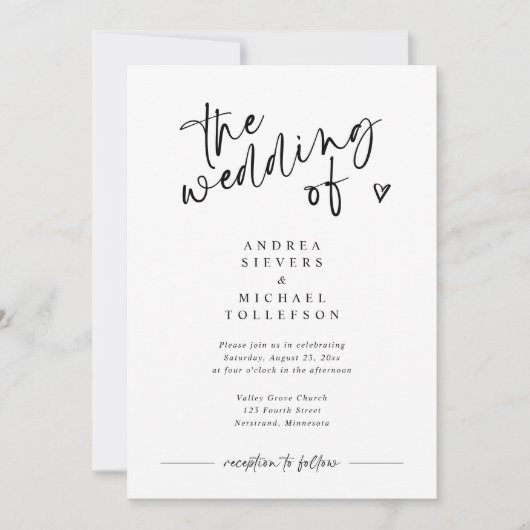 Fun Modern Handwriting Black & White Wedding 招待状 (正面)