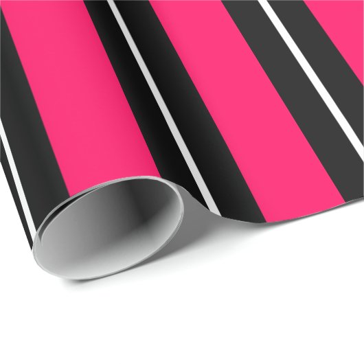 Fun & Modern Hot Pink, Black & White Stripes ラッピングペーパー (ロールコーナー)