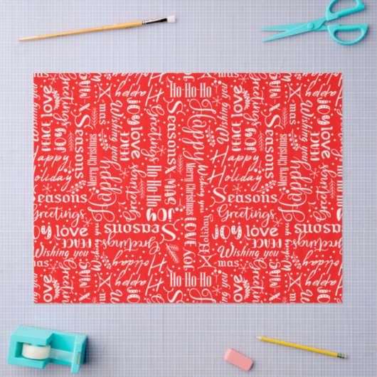 Fun Modern Red Merry Christmas Script Decoupage 薄葉紙 (クラフト)