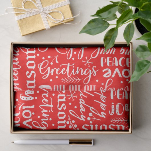 Fun Modern Red Merry Christmas Script Decoupage 薄葉紙 (ギフト)