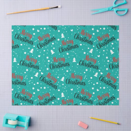 Fun Modern Teal Merry Christmas Script Decoupage 薄葉紙 (クラフト)