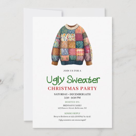 Fun Modern Ugly Sweater Christmas Invitation 招待状 (正面)