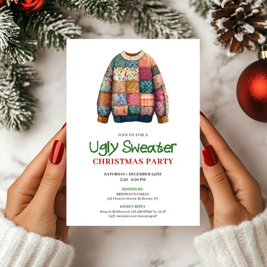 Fun Modern Ugly Sweater Christmas Invitation 招待状