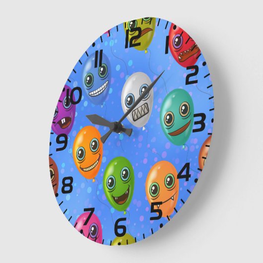 Fun Monster Face Balloons ラージ壁時計 (傾斜)