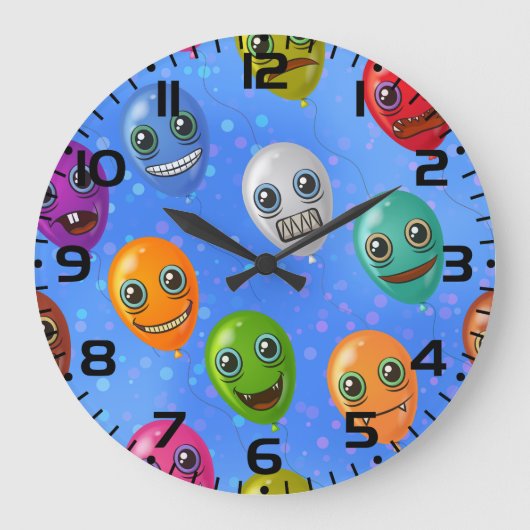 Fun Monster Face Balloons ラージ壁時計 (正面)