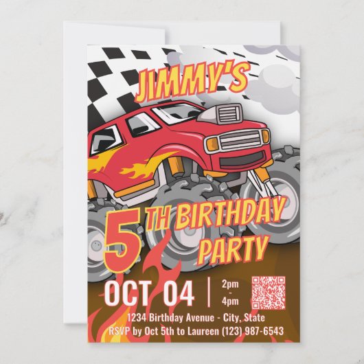 Fun Monster Truck QR Code Birthday Party  (正面)