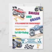 Fun Monster Trucks 1st Birthday Party Invitation 招待状 (正面)
