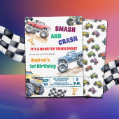 Fun Monster Trucks 1st Birthday Party Invitation 招待状