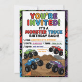 Fun Monster Trucks 6th Birthday Party Invitation 招待状 (正面)