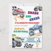 Fun Monster Trucks 6th Birthday Party Invitation 招待状 (正面)
