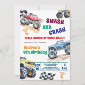 Fun Monster Trucks 9th Birthday Party Invitation 招待状 (正面)