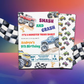 Fun Monster Trucks 9th Birthday Party Invitation 招待状