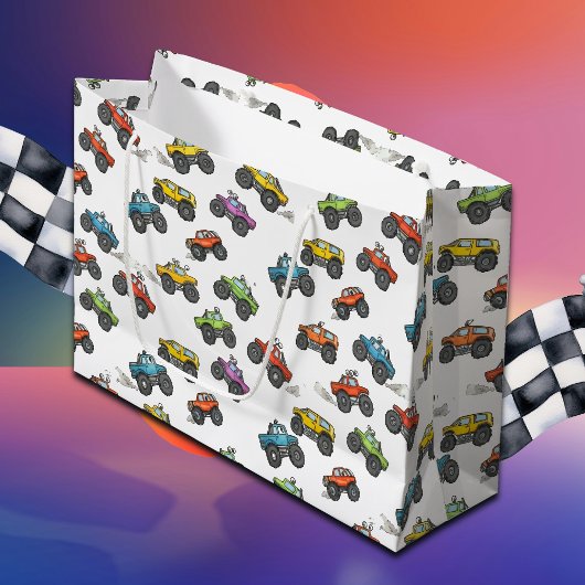 Fun Monster Trucks Birthday  ラージペーパーバッグ