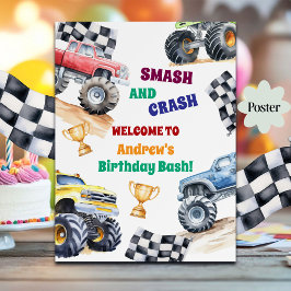 Fun Monster Trucks Birthday Party Welcome ポスター