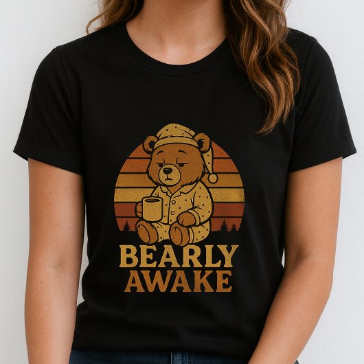 Fun Morning Bear Coffee Tee; Bearly Awake Graphic Tシャツ