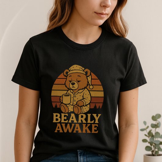 Fun Morning Bear Coffee Tee; Bearly Awake Graphic Tシャツ
