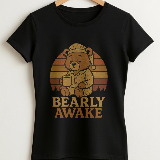 Fun Morning Bear Coffee Tee; Bearly Awake Graphic Tシャツ