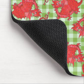 Fun Mousepad: Cute Red Dragon on Green Gingham マウスパッド (コーナー)