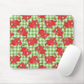 Fun Mousepad: Cute Red Dragon on Green Gingham マウスパッド (マウス)
