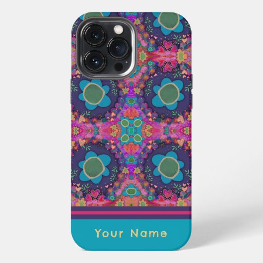 Fun Name ボヘミアン フラワー カスタム パターン Inspirivity iPhoneケース (裏面)