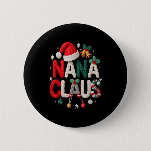 Fun Nana Claus Santa Claus Grandma Family Matching 缶バッジ (正面)