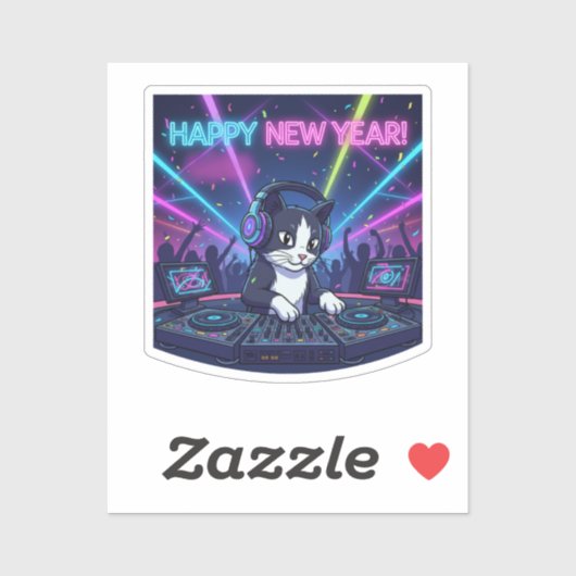 Fun Neon DJ Party Cat Music Vibe New Year  シール (シート)