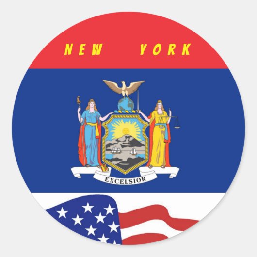 Fun New York Flag w/ Stares Stripes ラウンドシール (正面)